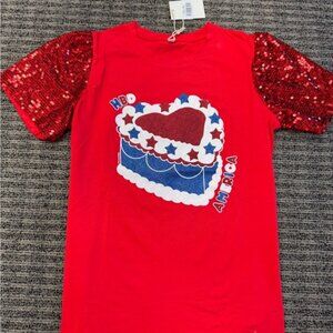Happy Birthday America Sparkle Sequin Sleeve Shirt NWT